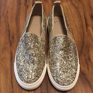 Gold Glitter Slip Ons